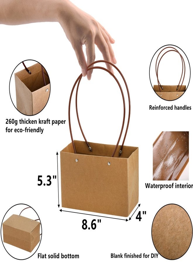 DEAYOU 10-Pack Kraft Paper Flower Gift Bags, Brown Bouquet Bag Box with Handle, Small Brown Paper Carrier Tote Bags with Waterproof Lining for Floral Arrangements, Party Favor, Ultra Thick - Image 2